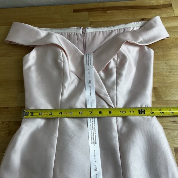 Alfred Sung D760 Off‎ the Shoulder Satin Twill Maxi Dress Gown Blush Pink Size 2 - Picture 11 of 13